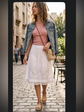 Women's  White Lace-Trim Tiered Skirt